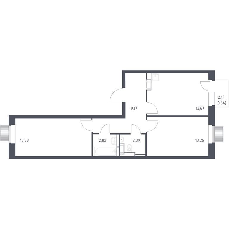 1-BD Apartment Sale, 57.63 sq. m. at Bolshoe Putilkovo, Prostornaya ulitsa, 1, Putilkovo Village, Krasnogorsk City District, Moscow Region, Russia #1