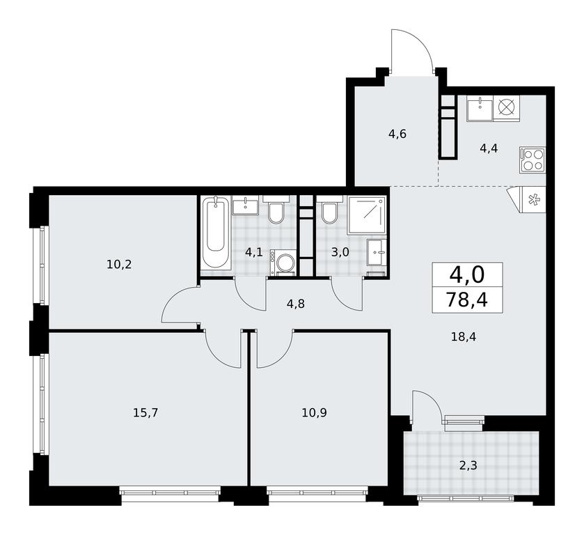 3-BD Apartment Sale, 78.4平方米 at Dzen-Kvartaly, ulitsa Aleksandry Monakhovoy, 2/3, Sosenskoye Settlement, Moscow, Russia #1