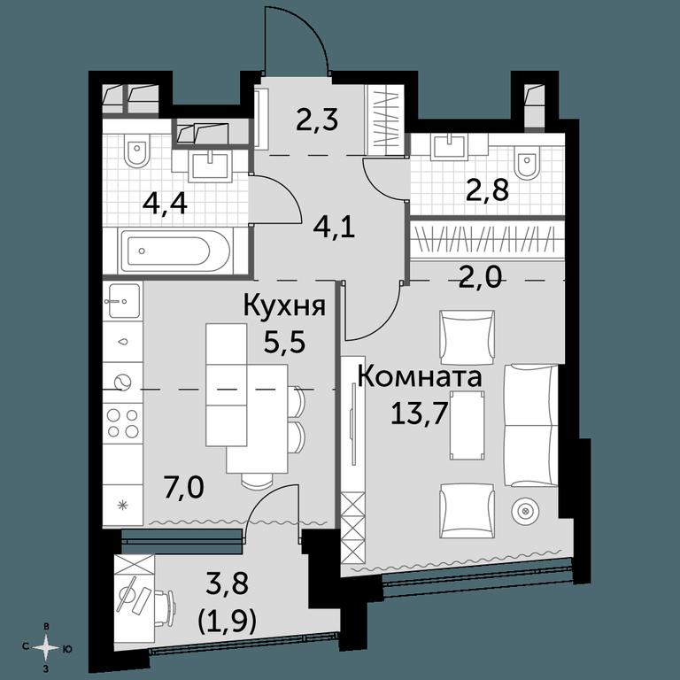 1-BD Apartment Sale, 43.7平方米 at Rotterdam, Varshavskoye Highway, 37Ак1с2, Moscow, Russia #1