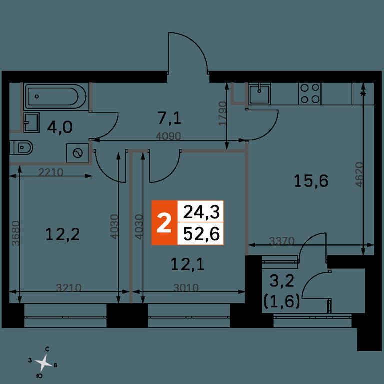 2-BD Apartment Sale, 52.9平方米 at Sky Garden, Stroitelny Drive, 9с6, Moscow, Russia #1