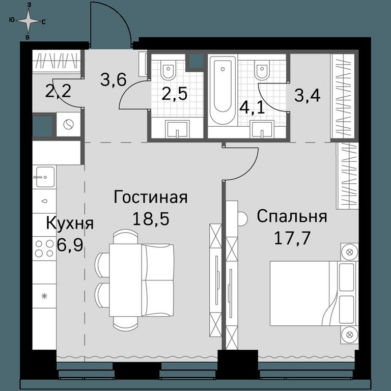 2-BD Apartment Sale, 58.9 sq. m. at Amber City, 3rd Khoroshyovsky Drive, 3А, Moscow, Russia #1