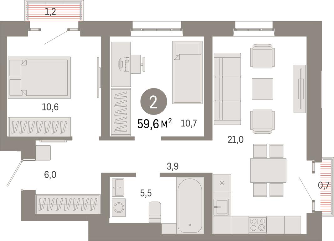 2-BD Apartment Sale, 59.6 sq. m. at Kvartal Metronom, Tagilskaya Street, Moscow, Russia #1