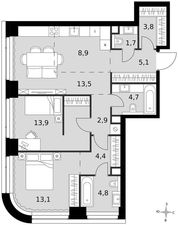 3-BD Apartment Sale, 76.8 sq. m. at Amber City, 3rd Khoroshyovsky Drive, 3А, Moscow, Russia #1