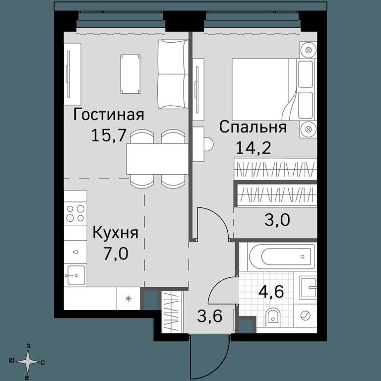 2-BD Apartment Sale, 48.1 sq. m. at Amber City, 3rd Khoroshyovsky Drive, 3А, Moscow, Russia #1