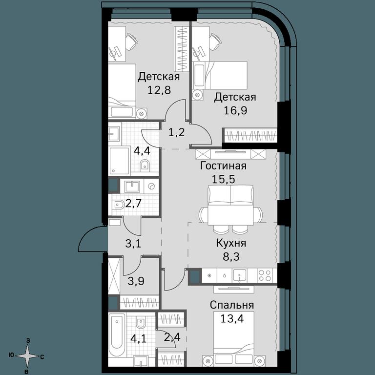 4-BD Apartment Sale, 88.7 sq. m. at Amber City, 3rd Khoroshyovsky Drive, 3А, Moscow, Russia #1