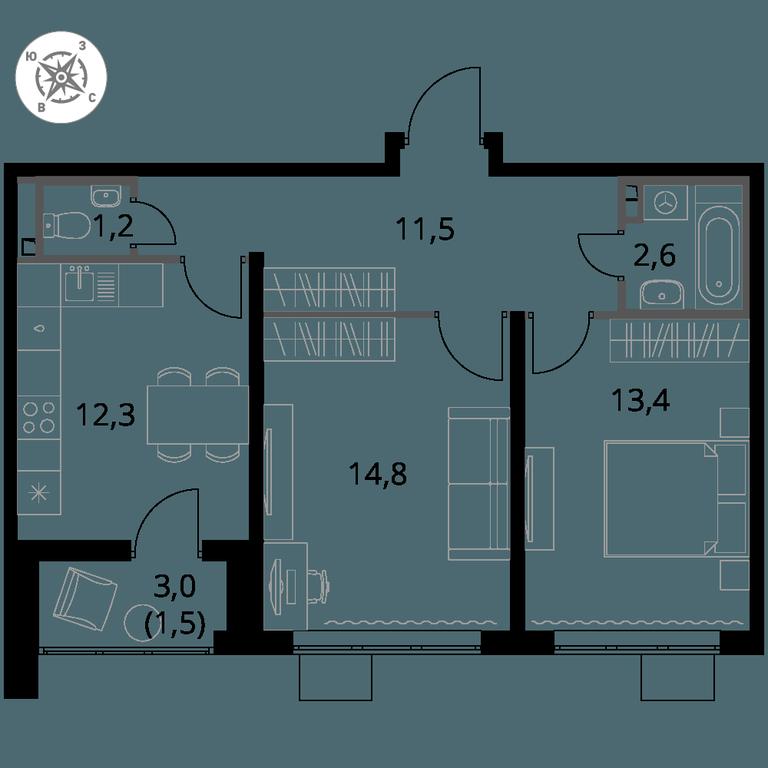 2-BD Apartment Sale, 57.3平方米 at Pervy Donskoj, zhiloy mikrorayon Sapronovo, derevnya Sapronovo, Leninskiy City District, Moscow Region, Russia #1 2-BD Apartment Sale, 57.3平方米 at Pervy Donskoj, zhiloy mikrorayon Sapronovo, derevnya Sapronovo, Leninskiy City District, Moscow Region, Russia #1