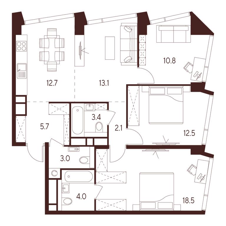 3-BD Apartment Sale, 85.8 sq. m. at INDY TOWERS (Indi Tauerz), Kuusinen Street, Moscow, Russia #1 3-BD Apartment Sale, 85.8 sq. m. at INDY TOWERS (Indi Tauerz), Kuusinen Street, Moscow, Russia #1