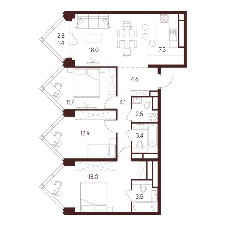 3-BD Apartment Sale, 87.4 sq. m. at INDY TOWERS (Indi Tauerz), Kuusinen Street, Moscow, Russia #1 3-BD Apartment Sale, 87.4 sq. m. at INDY TOWERS (Indi Tauerz), Kuusinen Street, Moscow, Russia #1