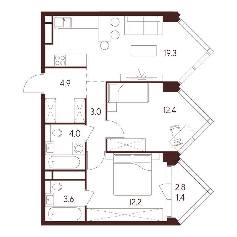 3-BD Apartment Sale, 93.7 sq. m. at INDY TOWERS (Indi Tauerz), Kuusinen Street, Moscow, Russia #1