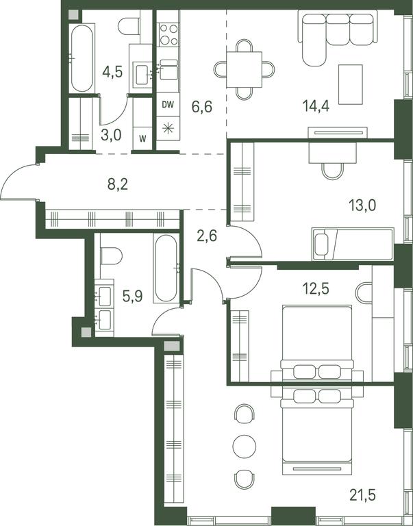 3-BD Apartment Sale, 92.4 sq. m. at Moments, Volokolamskoye Highway, 28, Moscow, Russia #2