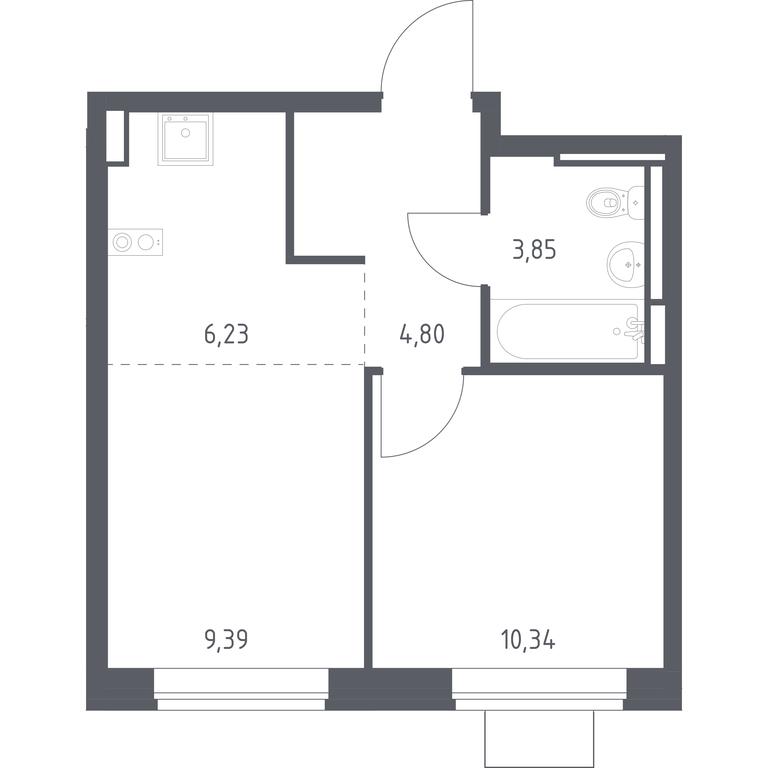 Apartment Sale, 34.61平方米 at Bogdanovskiy Les, derevnya Bogdanikha, Leninskiy City District, Moscow Region, Russia #1