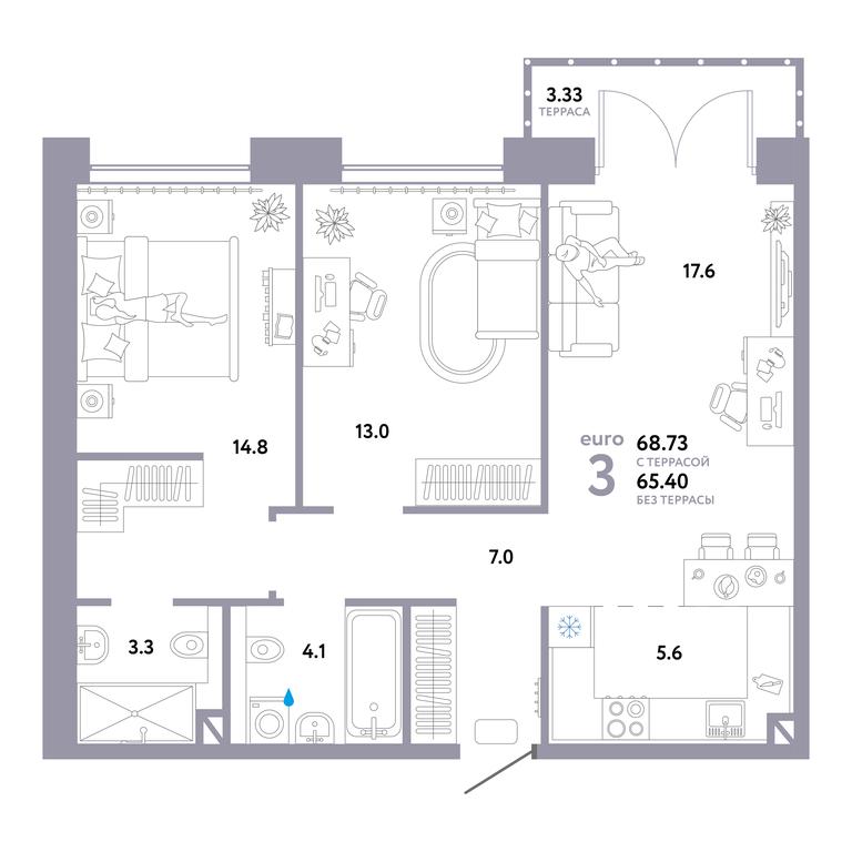 2-BD Apartment Sale, 68.73平方米 at Strana.Ozernaya, Ozyornaya Street, 42с7, Moscow, Russia #2