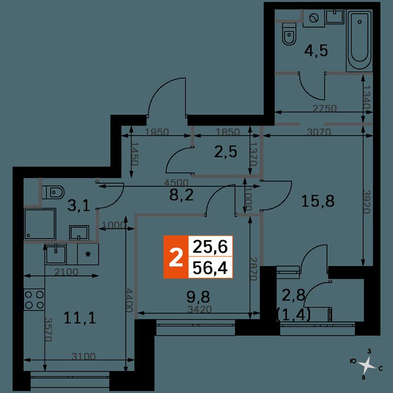 2-BD Apartment Sale, 56.5 sq. m. at Sky Garden, Stroitelny Drive, 9с6, Moscow, Russia #1 2-BD Apartment Sale, 56.5 sq. m. at Sky Garden, Stroitelny Drive, 9с6, Moscow, Russia #1