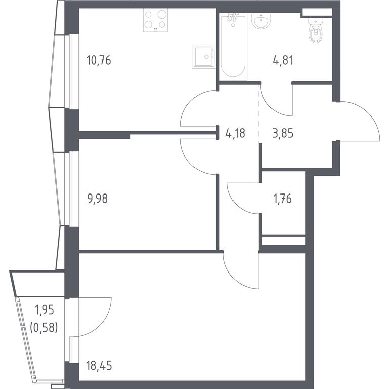 1-BD Apartment Sale, 54.37平方米 at Kvartal Aviatorov, ulitsa Koldunova, Aviatorov Microdistrict, Balashikha, Moscow Region, Russia #1