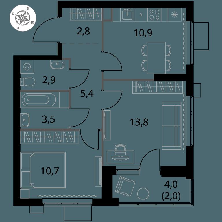 2-BD Apartment Sale, 52 sq. m. at 1 Izmajlovskij, Montazhnaya Street, 8с13, Moscow, Russia #1