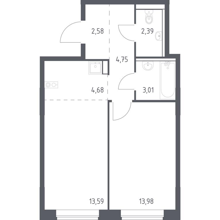 Apartment Sale, 44.98平方米 at Kvartal Marino, kvartal № 175, 1с1, Filimonkovskoye Municipal Formation, Moscow, Russia #1 Apartment Sale, 44.98平方米 at Kvartal Marino, kvartal № 175, 1с1, Filimonkovskoye Municipal Formation, Moscow, Russia #1
