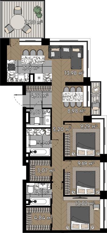 5-BD Apartment Sale, 97.09 sq. m. at Kvartal Serebryany Bor, Berzarina Street, Moscow, Russia #1