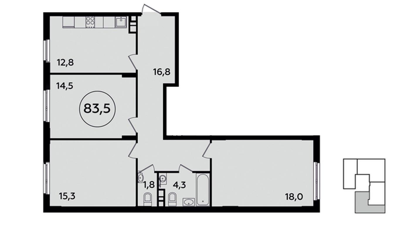 2-BD Apartment Sale, 83.5 sq. m. at Ispanskie Kvartaly, Ispanskiye Kvartaly Residential Complex, Sosenskoye Settlement, Moscow, Russia #1