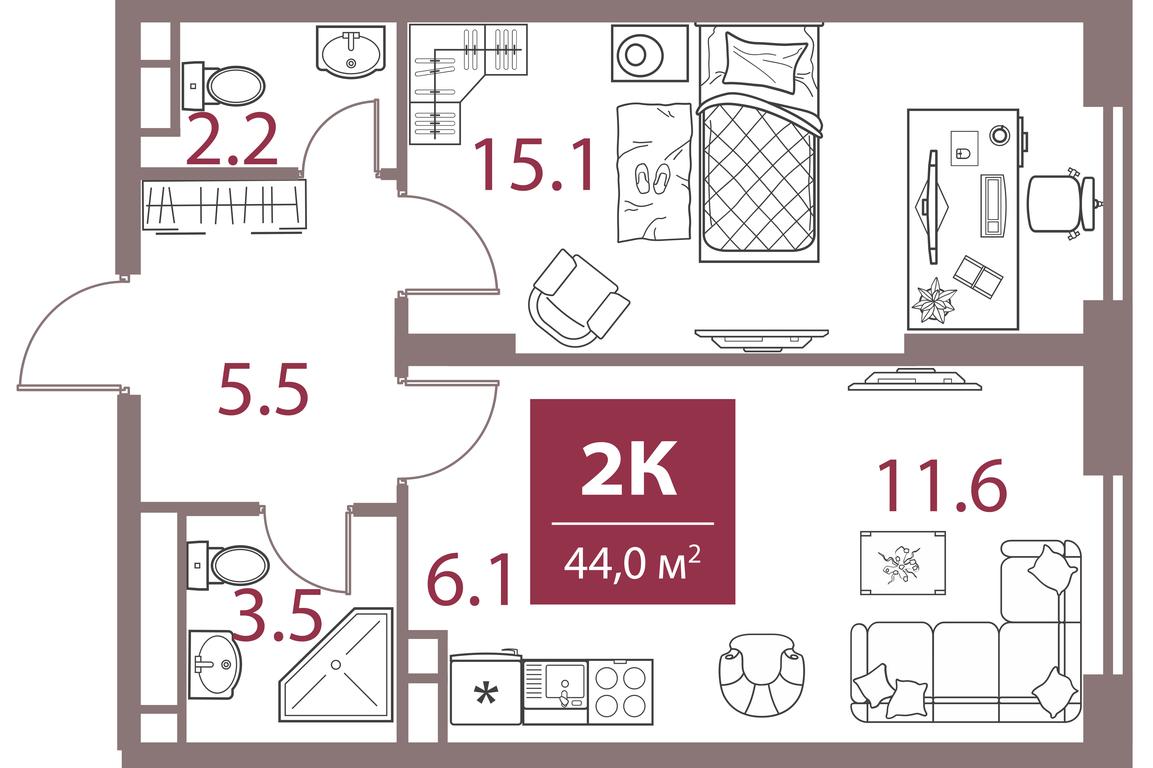 1-BD Apartment Sale, 44平方米 at Legacy, Michurinsky Avenue, 30А, Moscow, Russia #1