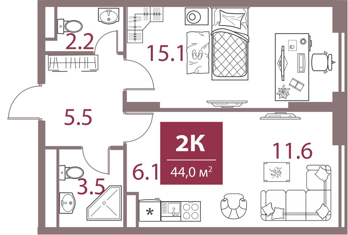 1-BD Apartment Sale, 44平方米 at Legacy, Michurinsky Avenue, 30А, Moscow, Russia #1 1-BD Apartment Sale, 44平方米 at Legacy, Michurinsky Avenue, 30А, Moscow, Russia #1