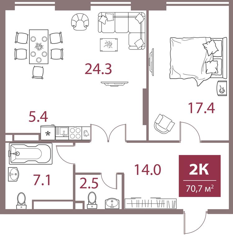 1-BD Apartment Sale, 70.7 sq. m. at Legacy, Michurinsky Avenue, 30А, Moscow, Russia #1