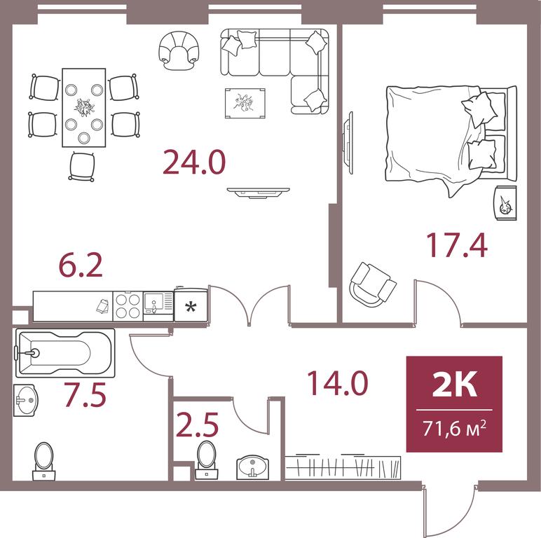 1-BD Apartment Sale, 71.6 sq. m. at Legacy, Michurinsky Avenue, 30А, Moscow, Russia #1
