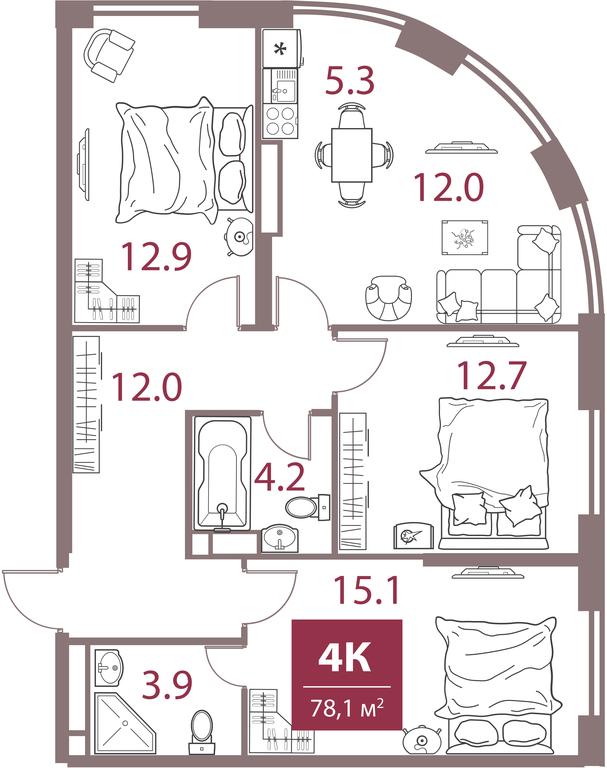 3-BD Apartment Sale, 78.1 sq. m. at Legacy, Michurinsky Avenue, 30А, Moscow, Russia #1