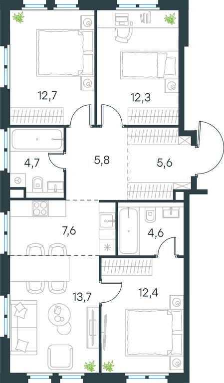 3-BD Apartment Sale, 79.4 sq. m. at Level Nizhegorodskaja, Perovskoye Highway, 21с1, Moscow, Russia #1