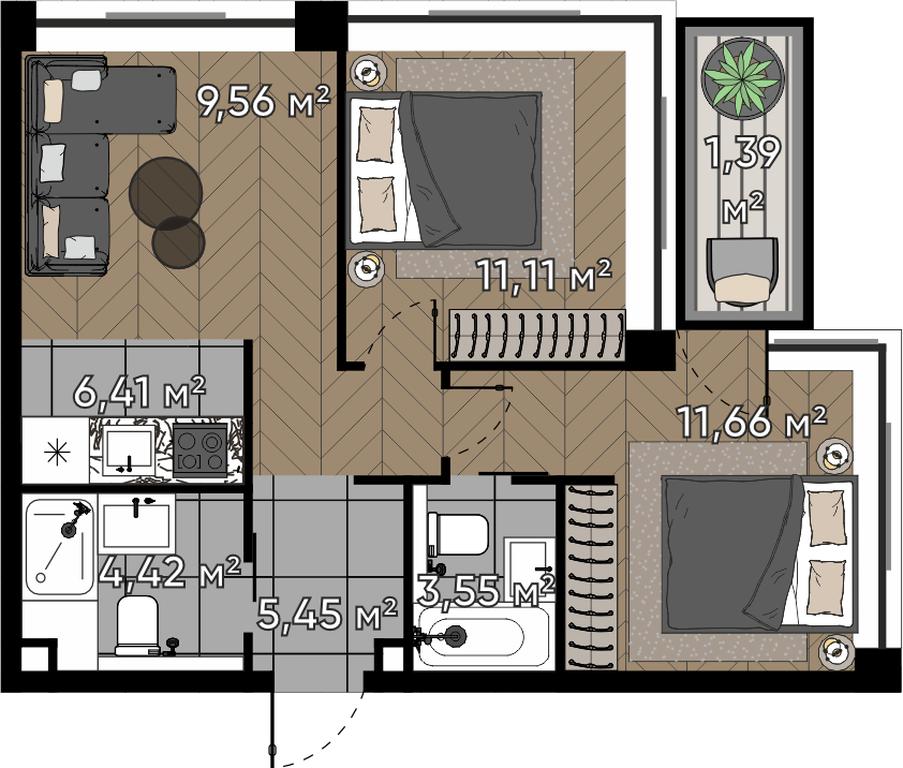 3-BD Apartment Sale, 53.55平方米 at Kvartal Serebryany Bor, Berzarina Street, Moscow, Russia #1