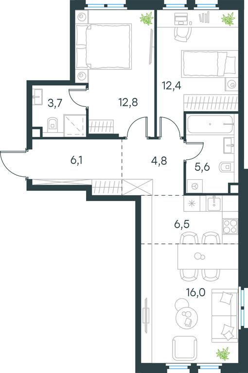 2-BD Apartment Sale, 67.9 sq. m. at Level Nizhegorodskaja, Perovskoye Highway, 21с1, Moscow, Russia #1