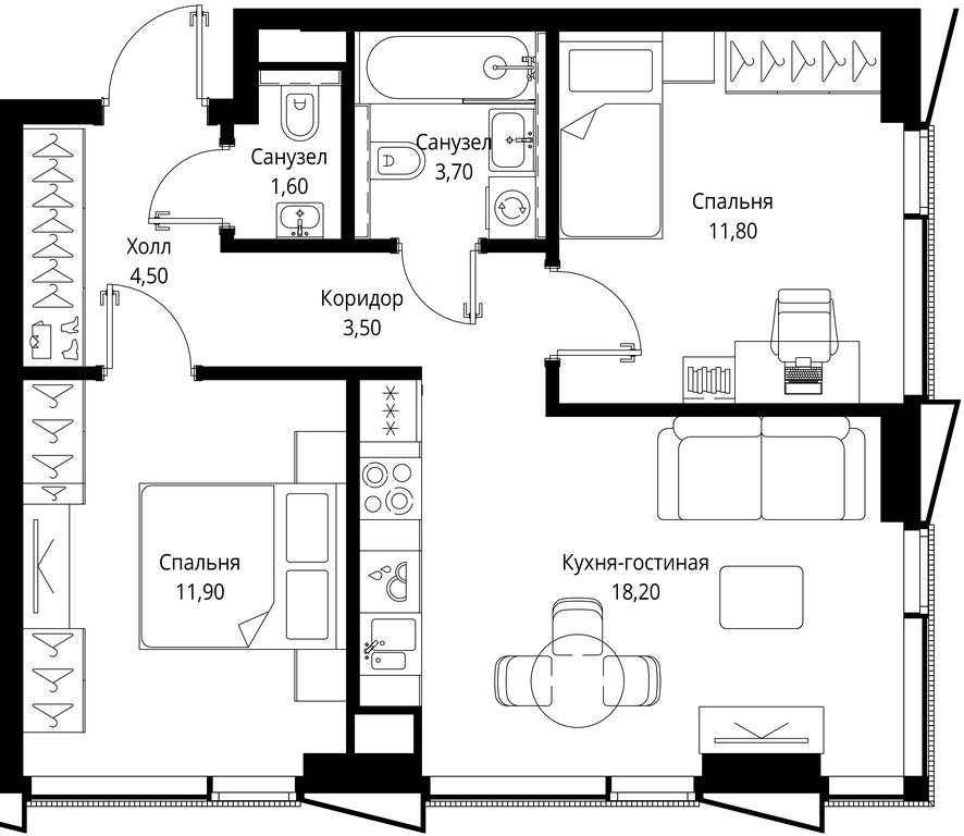 2-BD Apartment Sale, 55.2 sq. m. at Multikvartal CITYZEN, Vishnyovaya Street, Moscow, Russia #1