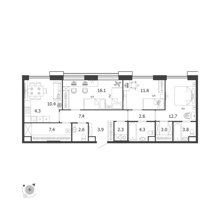 4-BD Apartment Sale, 92.2平方米 at Voxhall, Letnikovskaya Street, 4с2, Moscow, Russia #2