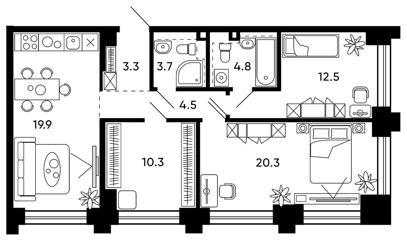 2-BD Apartment Sale, 79.3平方米 at Shagal, Автозаводская улица, 23, Москва, Россия #2 2-BD Apartment Sale, 79.3平方米 at Shagal, Автозаводская улица, 23, Москва, Россия #2