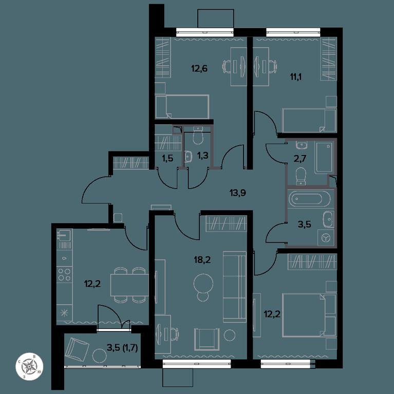 Продажа 4-комн. квартиры, 92 м² в ЖК «Южная Битца», жилой комплекс Южная Битца, посёлок Битца, Ленинский городской округ, Московская область, Россия #1