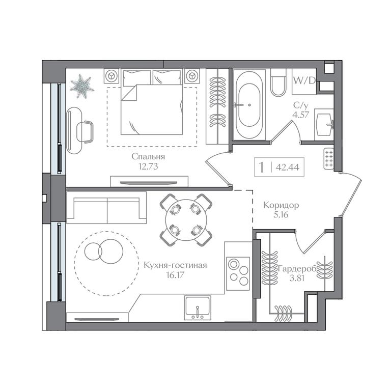 1-BD Apartment Sale, 42.44 sq. m. at Preobrazhenskaya ploschad, 1st Bukhvostova Street, Moscow, Russia #1 1-BD Apartment Sale, 42.44 sq. m. at Preobrazhenskaya ploschad, 1st Bukhvostova Street, Moscow, Russia #1