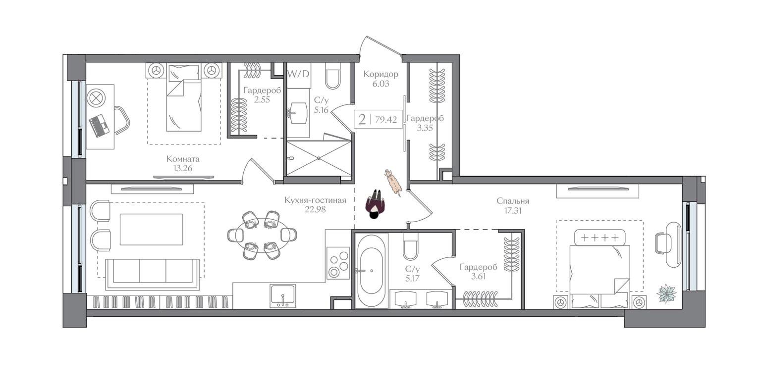 2-BD Apartment Sale, 79.42 sq. m. at Preobrazhenskaya ploschad, 1st Bukhvostova Street, Moscow, Russia #1
