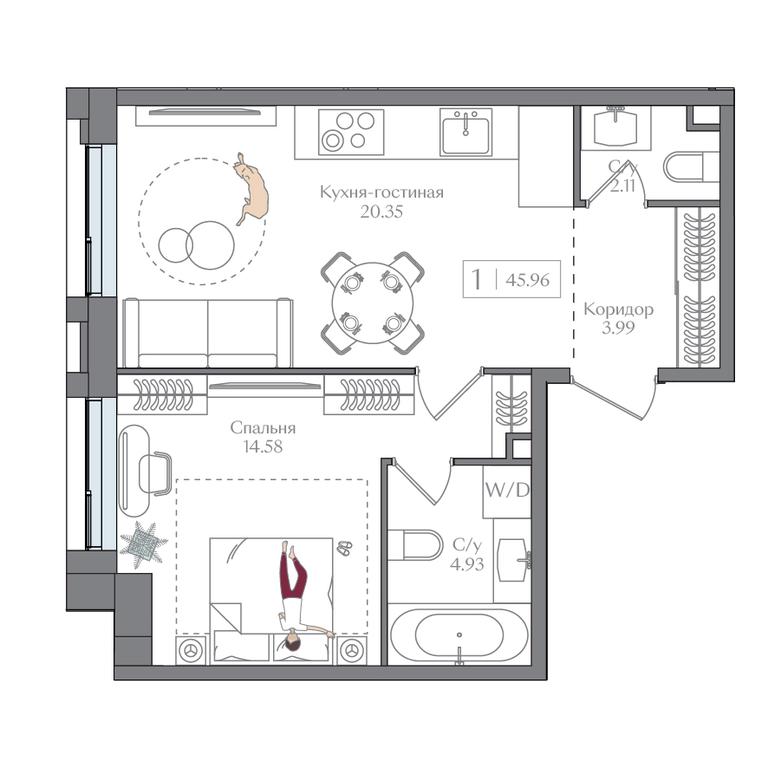 1-BD Apartment Sale, 45.96 sq. m. at Preobrazhenskaya ploschad, 1st Bukhvostova Street, Moscow, Russia #1 1-BD Apartment Sale, 45.96 sq. m. at Preobrazhenskaya ploschad, 1st Bukhvostova Street, Moscow, Russia #1