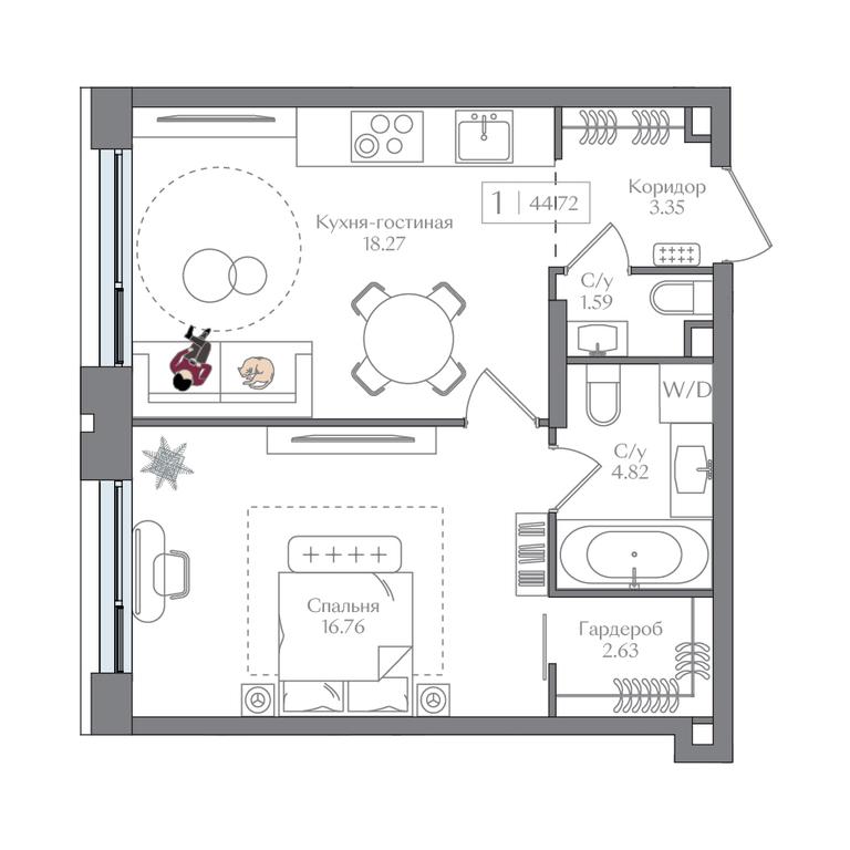 1-BD Apartment Sale, 47.42 sq. m. at Preobrazhenskaya ploschad, 1st Bukhvostova Street, Moscow, Russia #1 1-BD Apartment Sale, 47.42 sq. m. at Preobrazhenskaya ploschad, 1st Bukhvostova Street, Moscow, Russia #1
