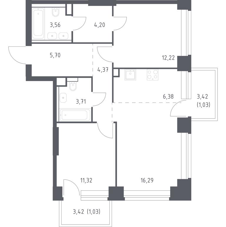 1-BD Apartment Sale, 69.81平方米 at Nova, Bratyev Fonchenko Street, вл21, Moscow, Russia #1 1-BD Apartment Sale, 69.81平方米 at Nova, Bratyev Fonchenko Street, вл21, Moscow, Russia #1