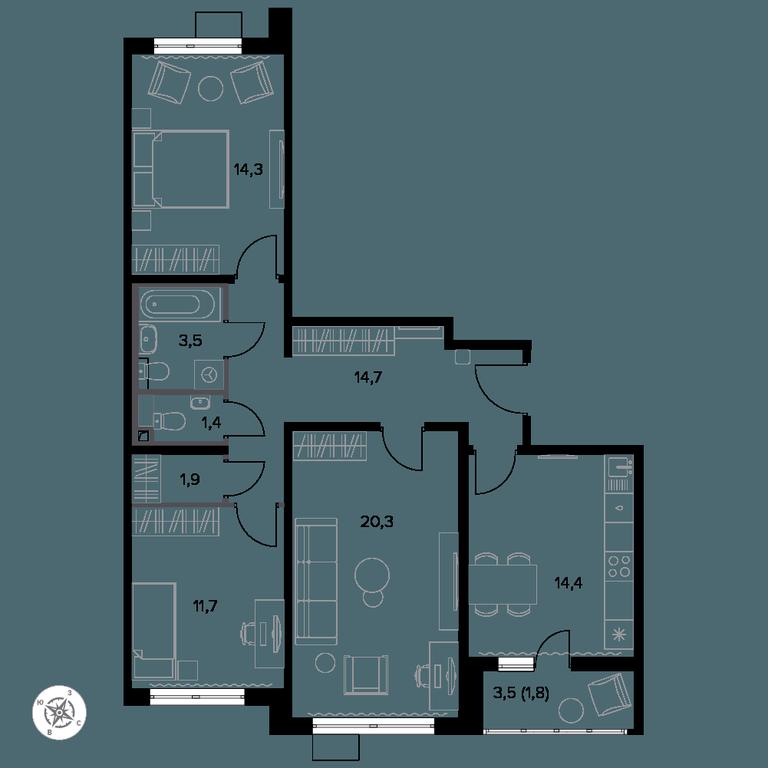 3-BD Apartment Sale, 84.9 sq. m. at Yzhnaya Bitsa, Yuzhnaya Bitsa Residential Complex, posyolok Bittsa, Leninskiy City District, Moscow Region, Russia #1 3-BD Apartment Sale, 84.9 sq. m. at Yzhnaya Bitsa, Yuzhnaya Bitsa Residential Complex, posyolok Bittsa, Leninskiy City District, Moscow Region, Russia #1
