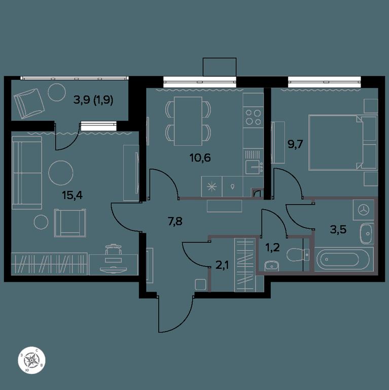 2-BD Apartment Sale, 53.3 sq. m. at Yzhnaya Bitsa, Yuzhnaya Bitsa Residential Complex, posyolok Bittsa, Leninskiy City District, Moscow Region, Russia #1