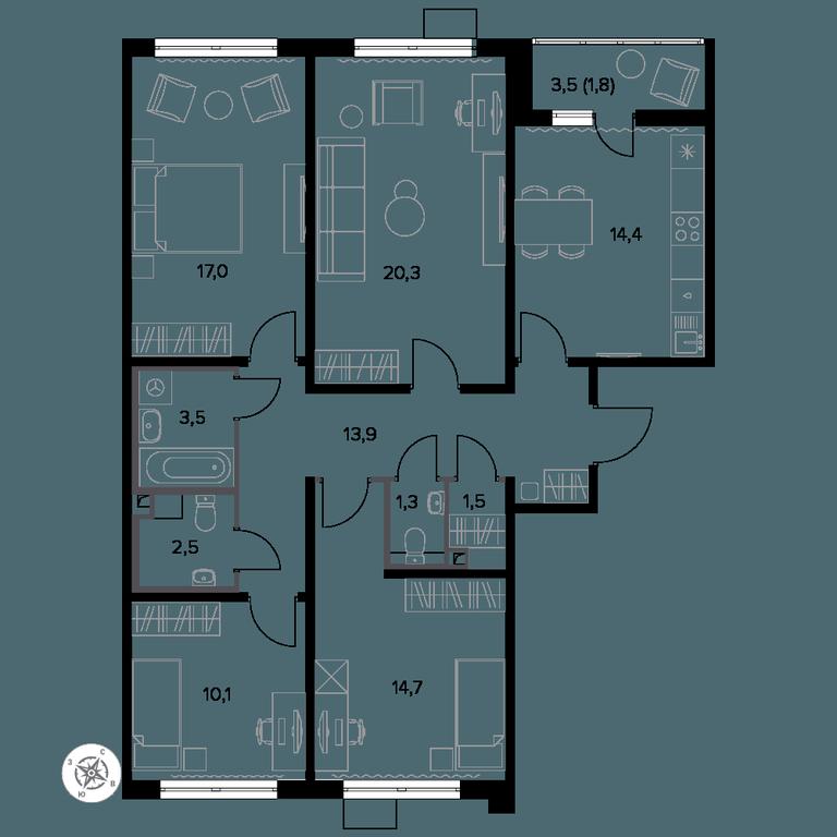 4-BD Apartment Sale, 102.5 sq. m. at Yzhnaya Bitsa, Yuzhnaya Bitsa Residential Complex, posyolok Bittsa, Leninskiy City District, Moscow Region, Russia #1 4-BD Apartment Sale, 102.5 sq. m. at Yzhnaya Bitsa, Yuzhnaya Bitsa Residential Complex, posyolok Bittsa, Leninskiy City District, Moscow Region, Russia #1