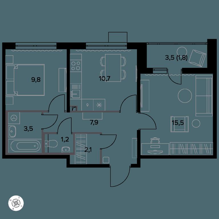2-BD Apartment Sale, 53.6 sq. m. at Yzhnaya Bitsa, Yuzhnaya Bitsa Residential Complex, posyolok Bittsa, Leninskiy City District, Moscow Region, Russia #1