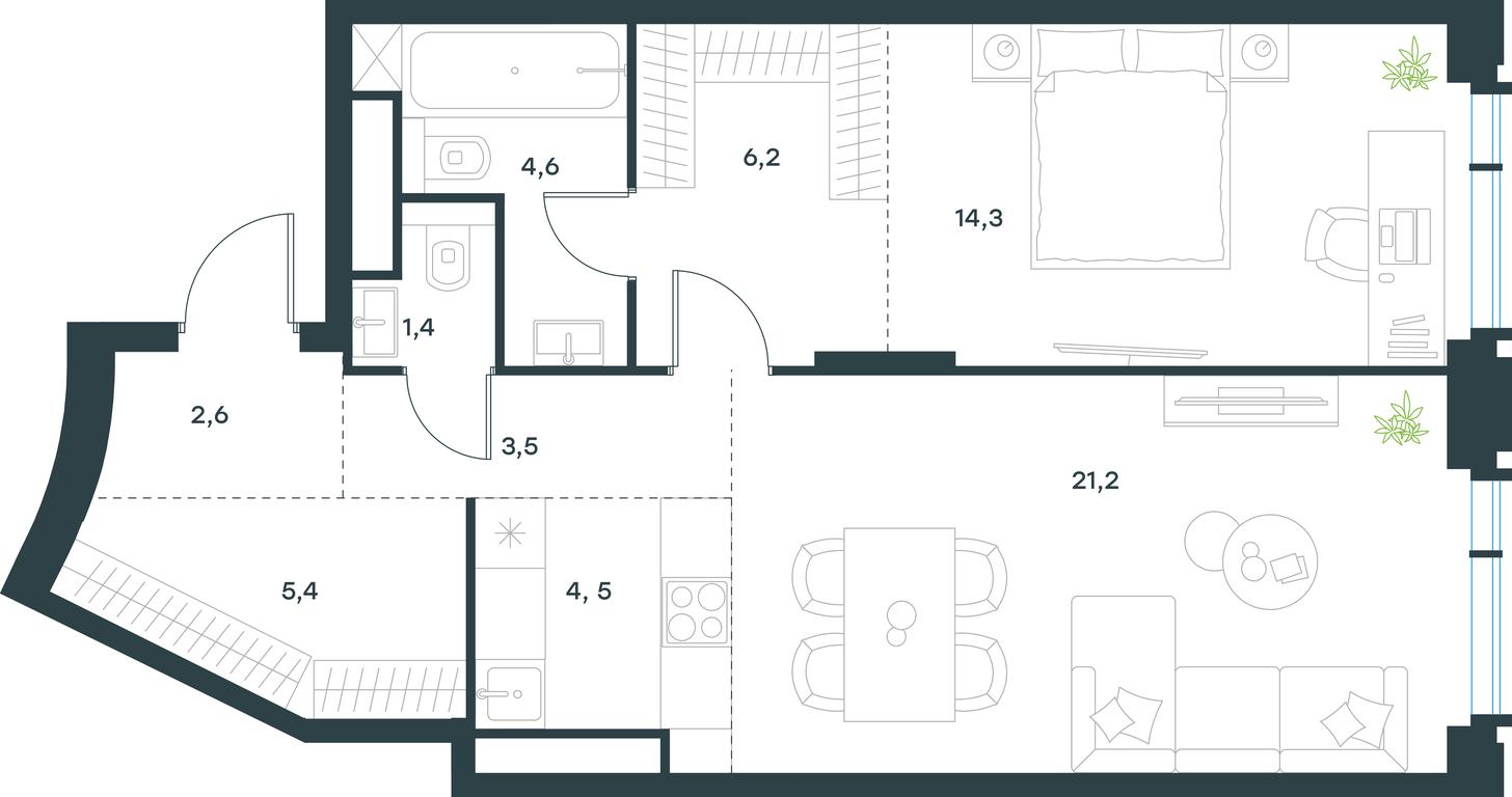 1-BD Apartment Sale, 63.7平方米 at Level Akademicheskaya, Profsoyuznaya Street, 2/22, Moscow, Russia #1