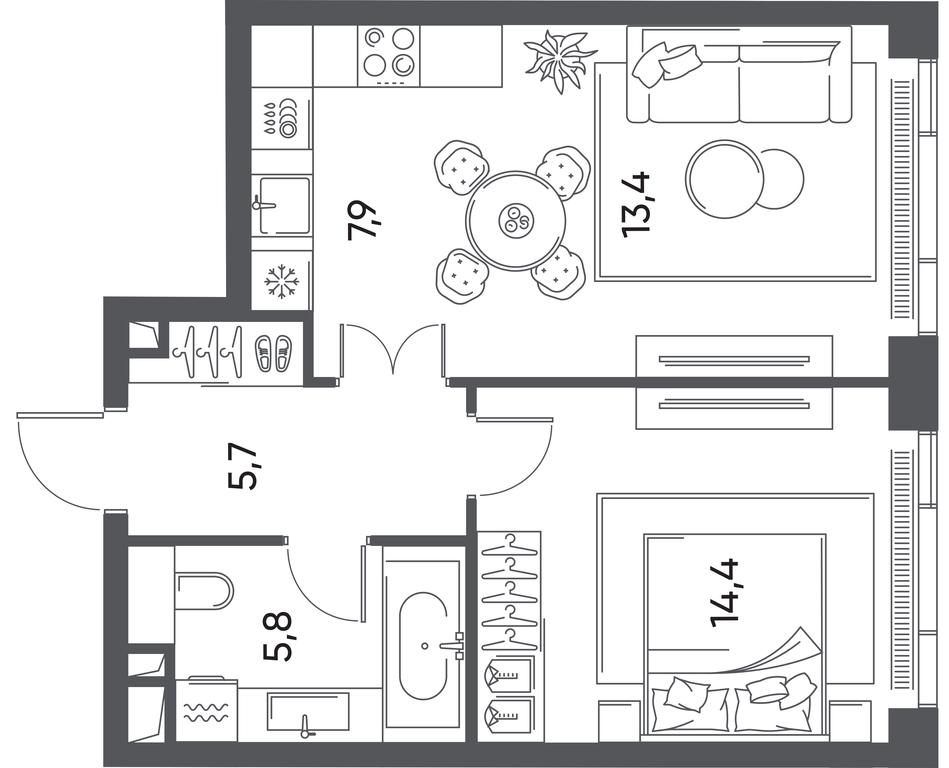 1-BD Apartment Sale, 47 sq. m. at Pride, Polkovaya Street, 1с27, Moscow, Russia #1