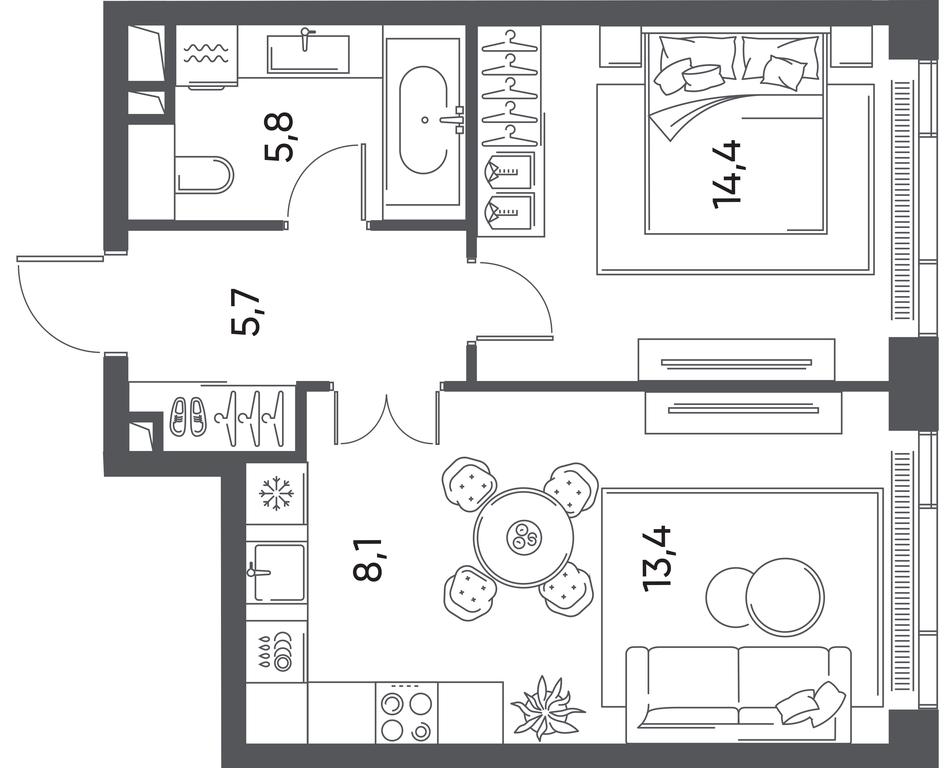 1-BD Apartment Sale, 47.4 sq. m. at Pride, Polkovaya Street, 1с27, Moscow, Russia #1