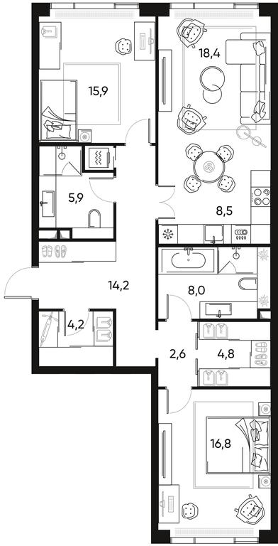 2-BD Apartment Sale, 100平方米 at Pride, Polkovaya Street, 1с27, Moscow, Russia #2 2-BD Apartment Sale, 100平方米 at Pride, Polkovaya Street, 1с27, Moscow, Russia #2
