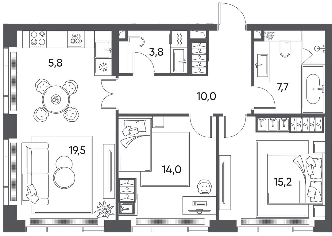 2-BD Apartment Sale, 77.1 sq. m. at Pride, Polkovaya Street, 1с27, Moscow, Russia #1