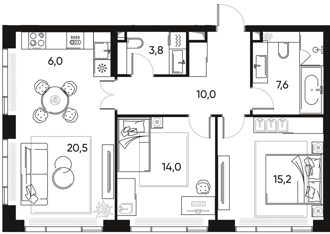 2-BD Apartment Sale, 77.1 sq. m. at Pride, Polkovaya Street, 1с27, Moscow, Russia #2