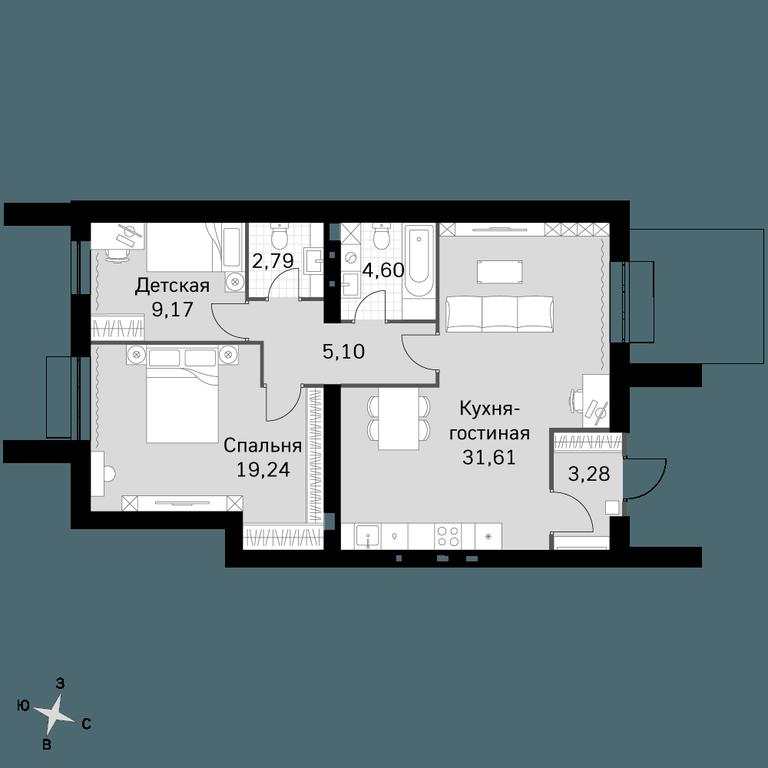 Продажа 3-комн. квартиры, 75,79 м² в ЖК «Жаворонки Клаб», жилой комплекс Аккорд Смарт-квартал, деревня Митькино, Одинцовский городской округ, Московская область, Россия #1